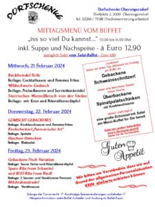 Mittags-Menü-Buffet Mi.-Fr. // Grosses Wochenend-Buffet Sa.+So.